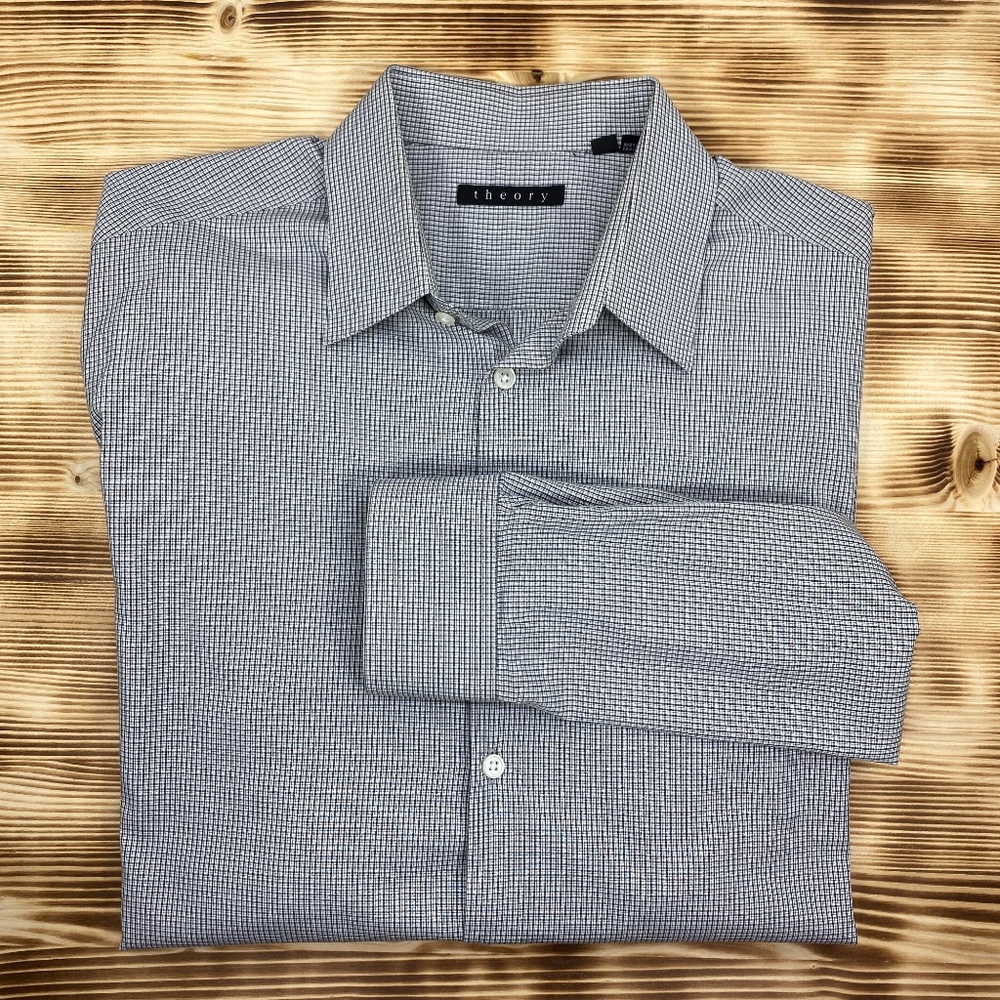 THEORY Mens Dover Print L/S Button Down Sz LG